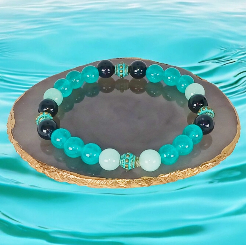 Black Riverstone  Amazonite & Teal Chrysoprase Bracelet Western Southwestern 00s